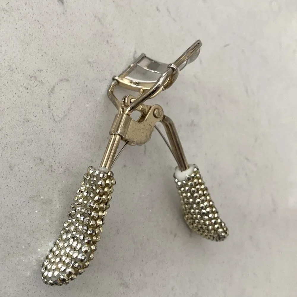 Gold Tone‎ Rhinestone Crystal Embellished Eyelash Curler Glam Beauty Tool